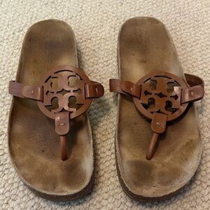 Tory Burch Brown Leather Miller Thong Sandals